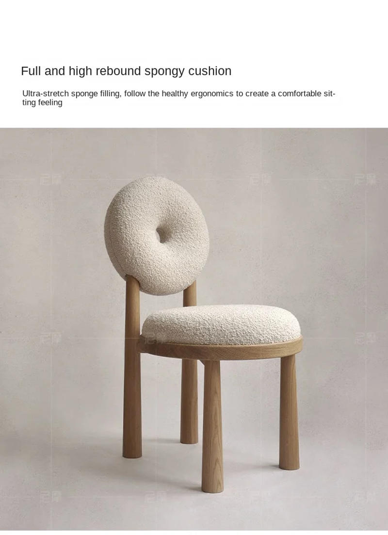 Description Picture 5 of itemWuli House Nordic Designer Backrest Desk Dressing Household Lamb Velvet Full Solid Wood Dining Chair New Hot 2023 Drop Shopping