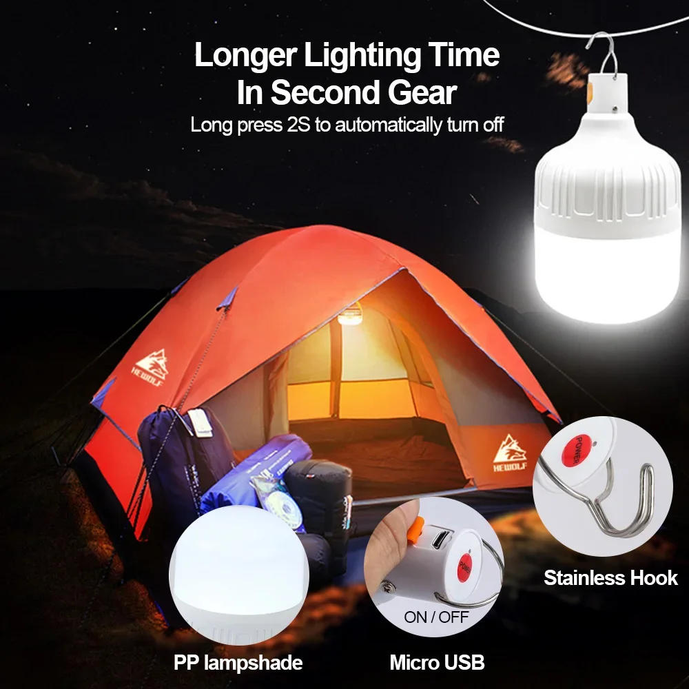 Description Picture 6 of item20-1pc Rechargeable Led Bulb Portable Camping Light Bulb Emergency Lighting Flashlight Lights Outdoor Picnics Hanging Tent Light