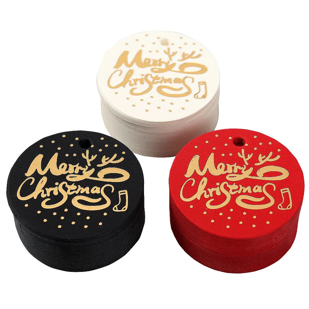 Description Picture 6 of item50pcs Bronzing Merry Christmas Tags Gift Hang Labels Round Paper Tag Decorations for Xmas Tree DIY Crafts Garment Clothing Tags