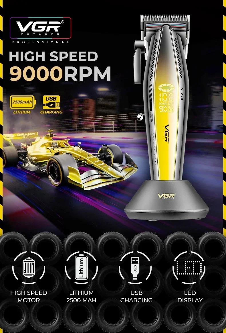 Description Picture 2 of itemVGR Hair Clipper Professional Hair Cutting Machine Electric Clippers 9000 RPM Hair Trimmer Cordless LED Clipper for Men V-270