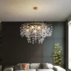 Nordic Branch Shape Pendant Lamp Luxury Crystal Chandelier for Living Room Bedroom Decoration Indoor Lighting Luminaria Fixtures