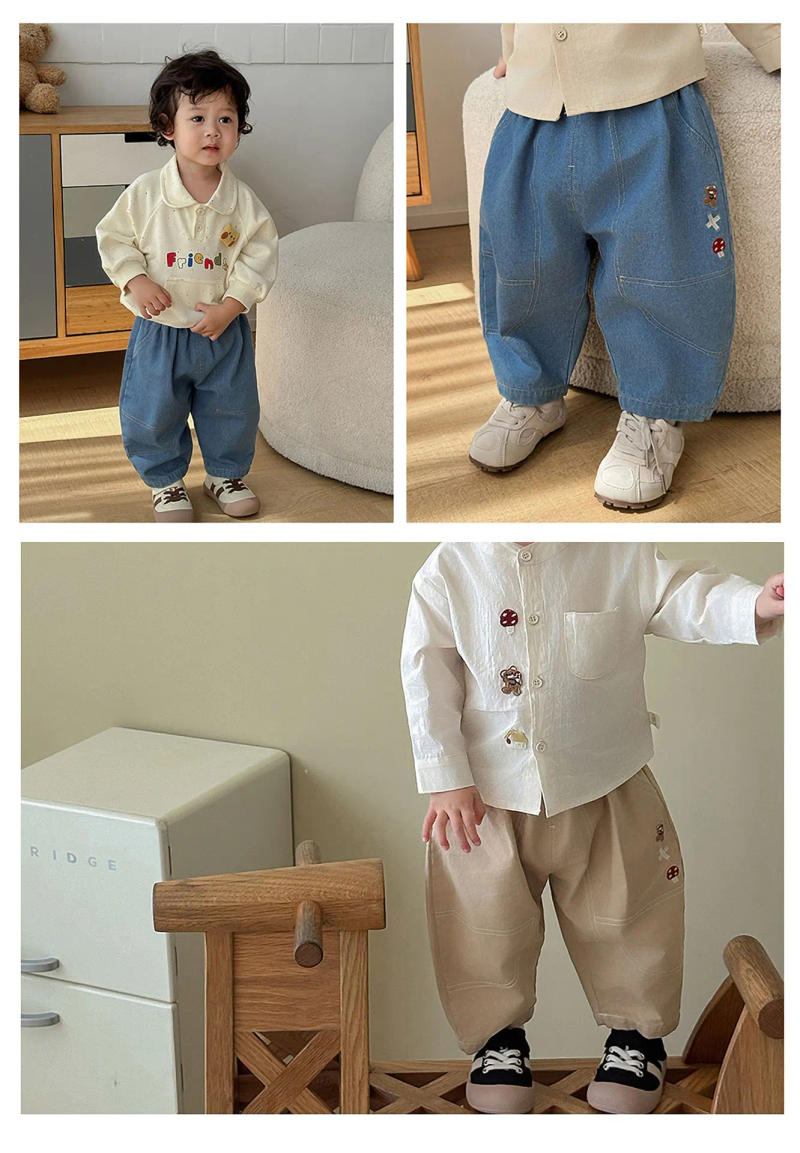 Description Picture 5 of itemChildren's Embroidered Jeans 2025 New Autumn Boys' Elegant Bear Casual Pants Baby Fashion Korean Edition Pants