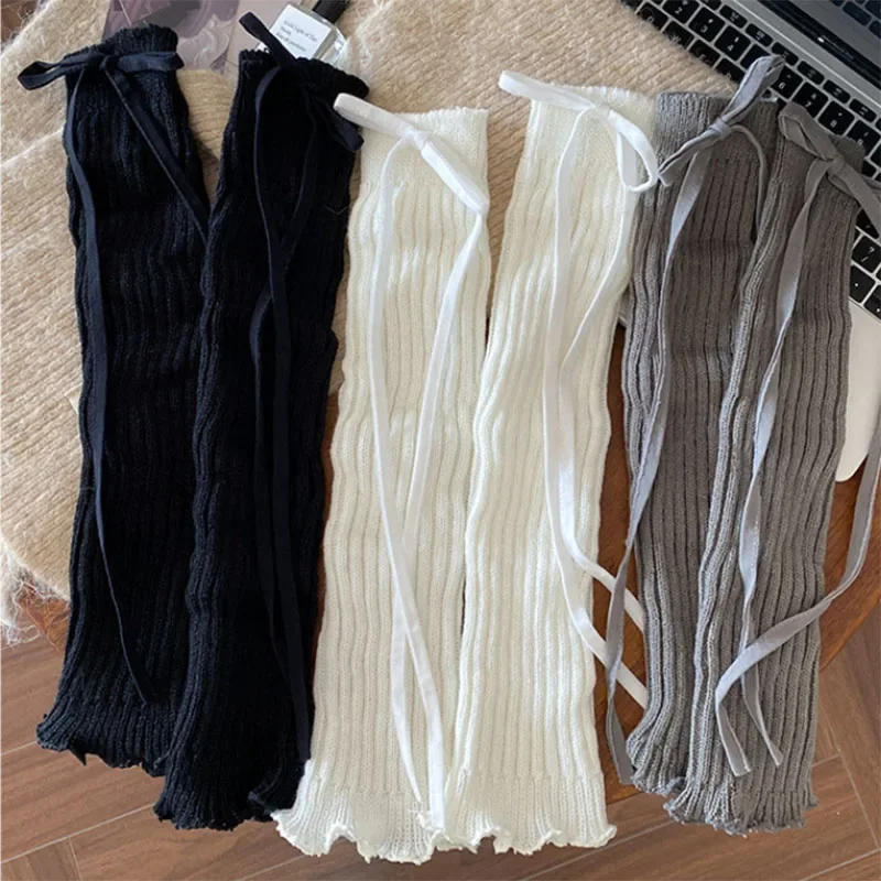 Description Picture 4 of itemAutumn Winter Children Leg Warmers Lolita Lace Bowknot Knitted Socks Baby Girls Warm Foot Cover Cute Sweet Socks Long Stockings