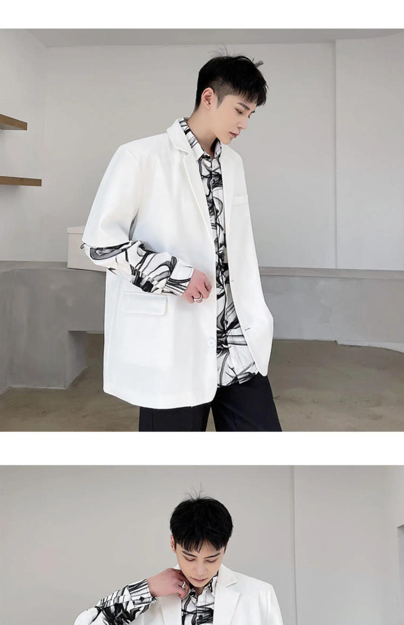 Description Picture 5 of itemLUZHEN Metal Chain Splicing Design Short Sleeve Blazer Coat Men's Original Personality High Street Stylish Male Outwear LZ3764