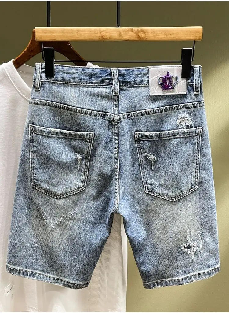 Description Picture 4 of itemMen's Casual Slim Jeans Spring Autumn Fashion Pencil Pants Distressed Denim Shorts Jeans Men's Luxury New Designer Men's Jeans