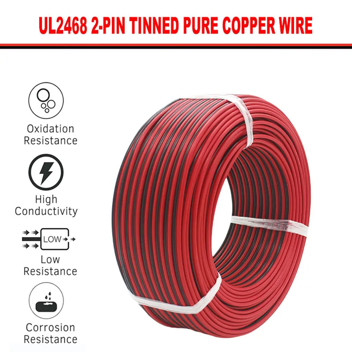 Description Picture 2 of item2 pin Electrical Wire 30awg 28awg 26/ 24/22/20/18awg 16awg PVC 80°C 300V red black stranded tinned pure copper extension cable