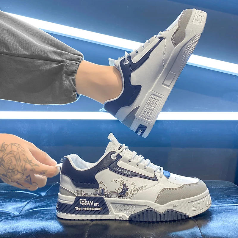 Description Picture 6 of itemVulcanized Shoes for Men Flat Comfortable Soft Casual Sneakers Outdoor Sports Fashion Lace-up Leather Skate Shoes Men