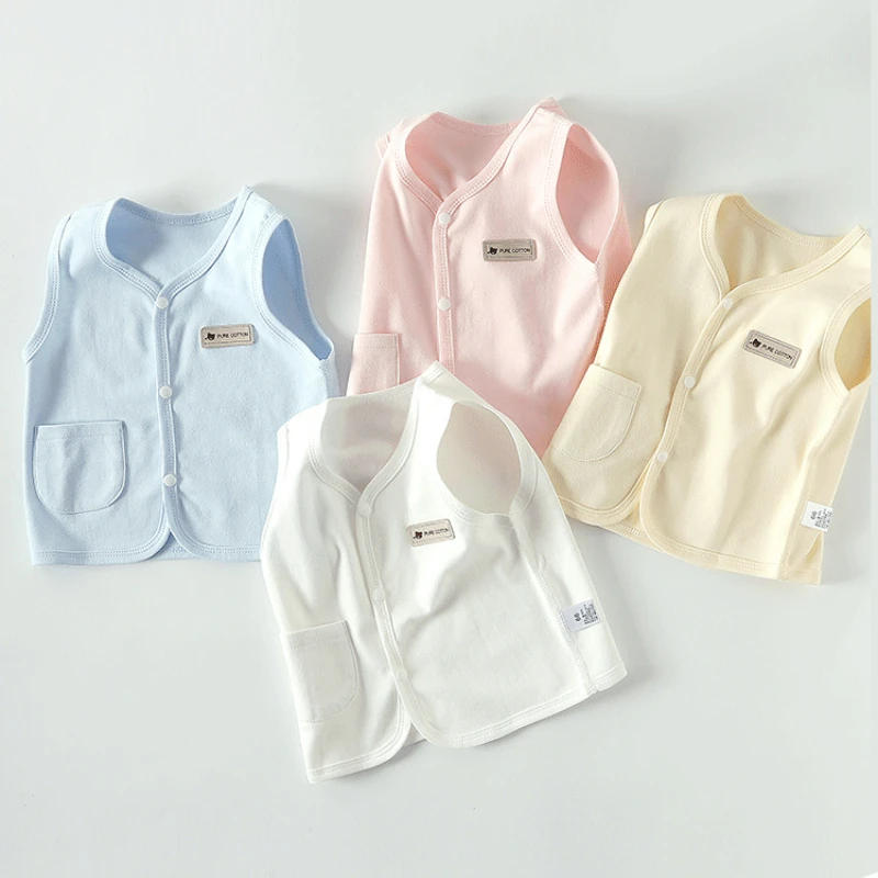 Description Picture 2 of item0-18m Solid Cotton Baby Vest For Spring Autumn Winter Newborn Baby Boy Girl Sleeveless Cotton Cardigan Vest Jacket Warm Outwear