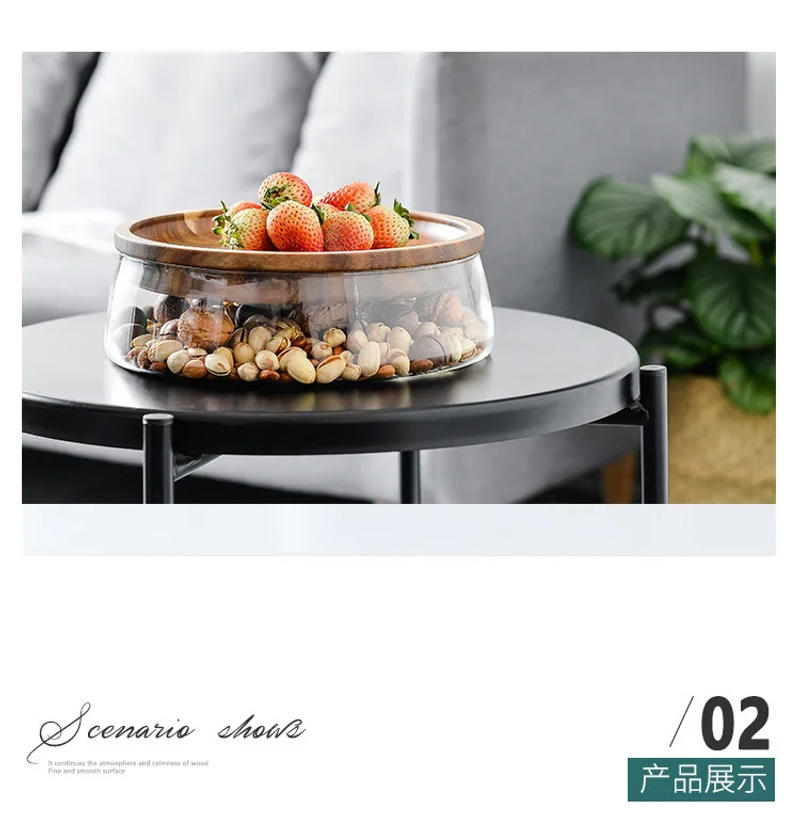 Description Picture 6 of itemAcacia Wood Nut Fruit Plate Candy Bowl Household Living Room Coffee Table and Tray Double Layer Glass Storage Box