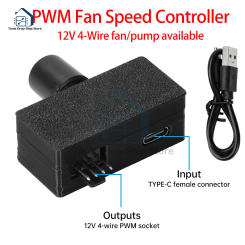 DC 12V Output Fan Speed Controller 4-Pin PWM Fan Governor Type-C USB Power Supply DIY Watercooling Cooler High Power