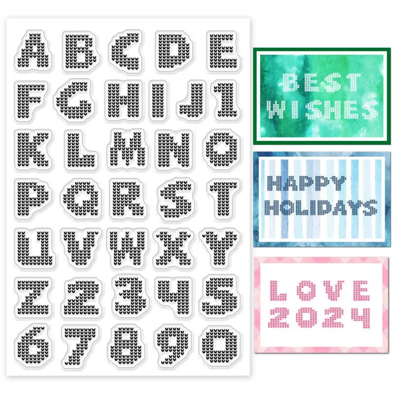 Description Picture 2 of item1Sheet Knitted Letters Numbers Clear Stamps for Cards Making English Alphabet Clear Stamp Seals Transparent Stamps for DIY