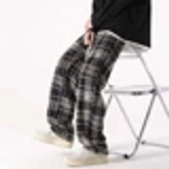 y2k Men Checkered Casual Pants Loose Straight Pants Sweatpants Man Fashion Streetwear 2024 Spring New Hip Hop Trousers korean