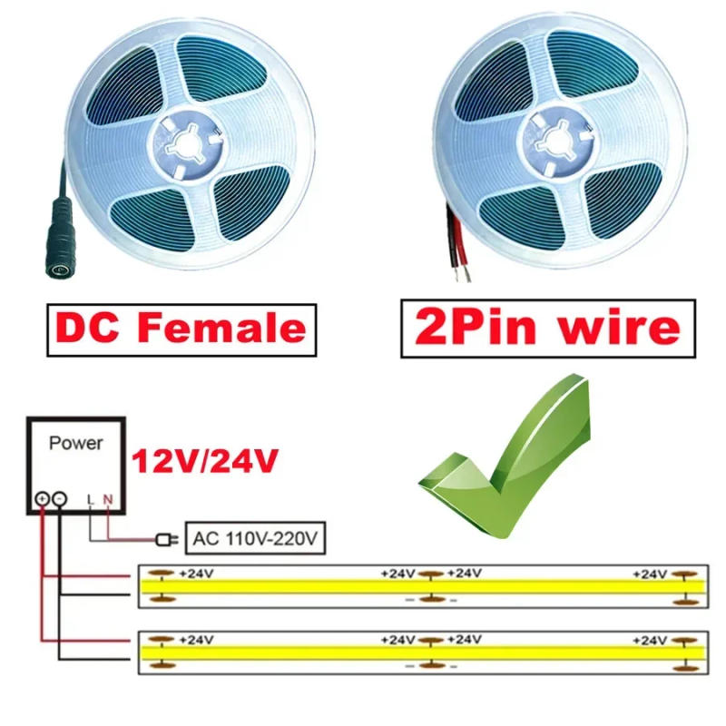 Description Picture 2 of item10m 8mm COB LED Strip DC 12V 24V Warm FOB LED Light for Room Bedroom Decor 3m 5m High Density Soft Flexible Neon Tape Light Lamp
