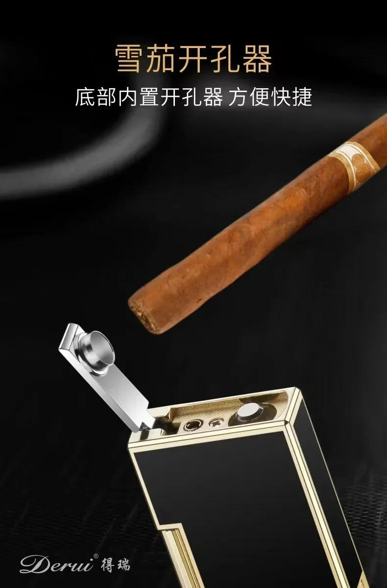 Description Picture 5 of itemNew Derui Windproof  Gas Inflated Lighter Jet PING Bright Sound Pipe Cigar Torch Lighter Compact Butane Flint Lighter Men Gift