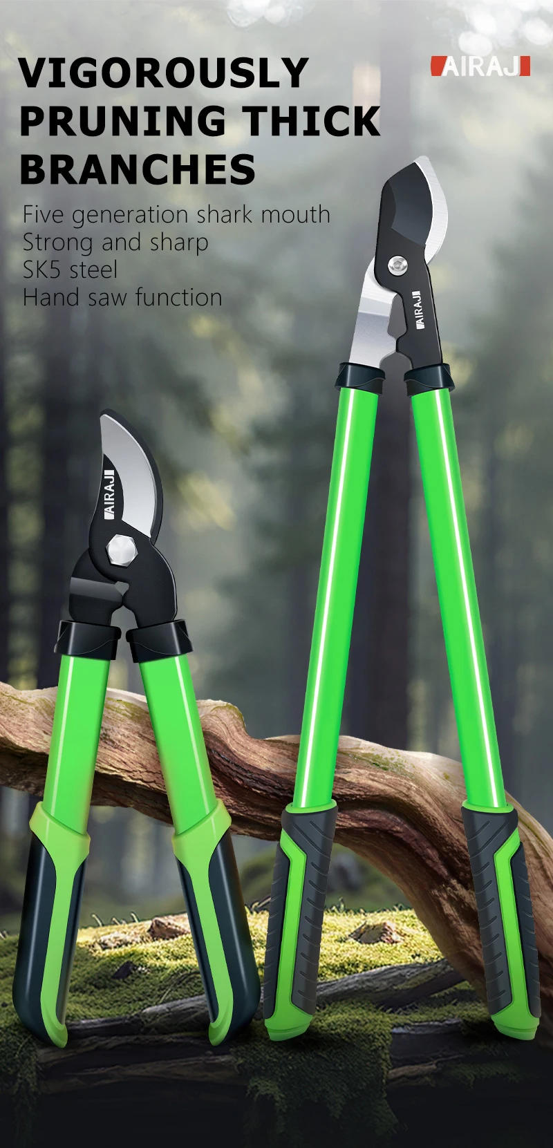 Description Picture 2 of itemAIRAJ Bypass Pruning Shears 70 Cm with Gear-Operated Cutting System Cuts Branches Thicker than 30 MM SK-5 Steel Blade Hand tools