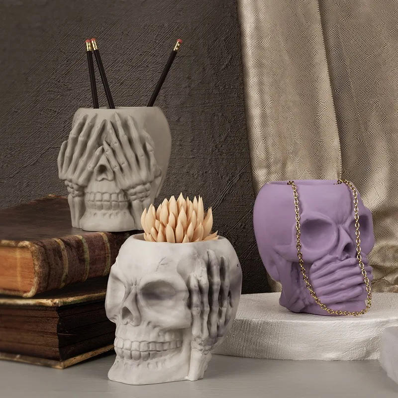 Description Picture 5 of itemSkull Storage Box Clay Silicone Molds Halloween Series Candle Jar Concrete Cement Gypsum Mold Flowerpot Epoxy Resin Mould