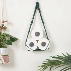 Hanging Toilet Paper Towel Holders Bathroom Decor Nordic Style Roll Storage Net Bag Wall Mounted Kitchen Basket Towel Rack