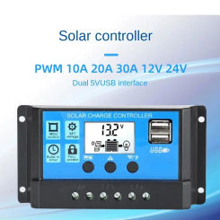 Solar Charge Controller 12V 24V PWM 10A 20A 30A 40A 50A 60A Solar Panel Battery Regulator LCD Display Dual USB 5V Output