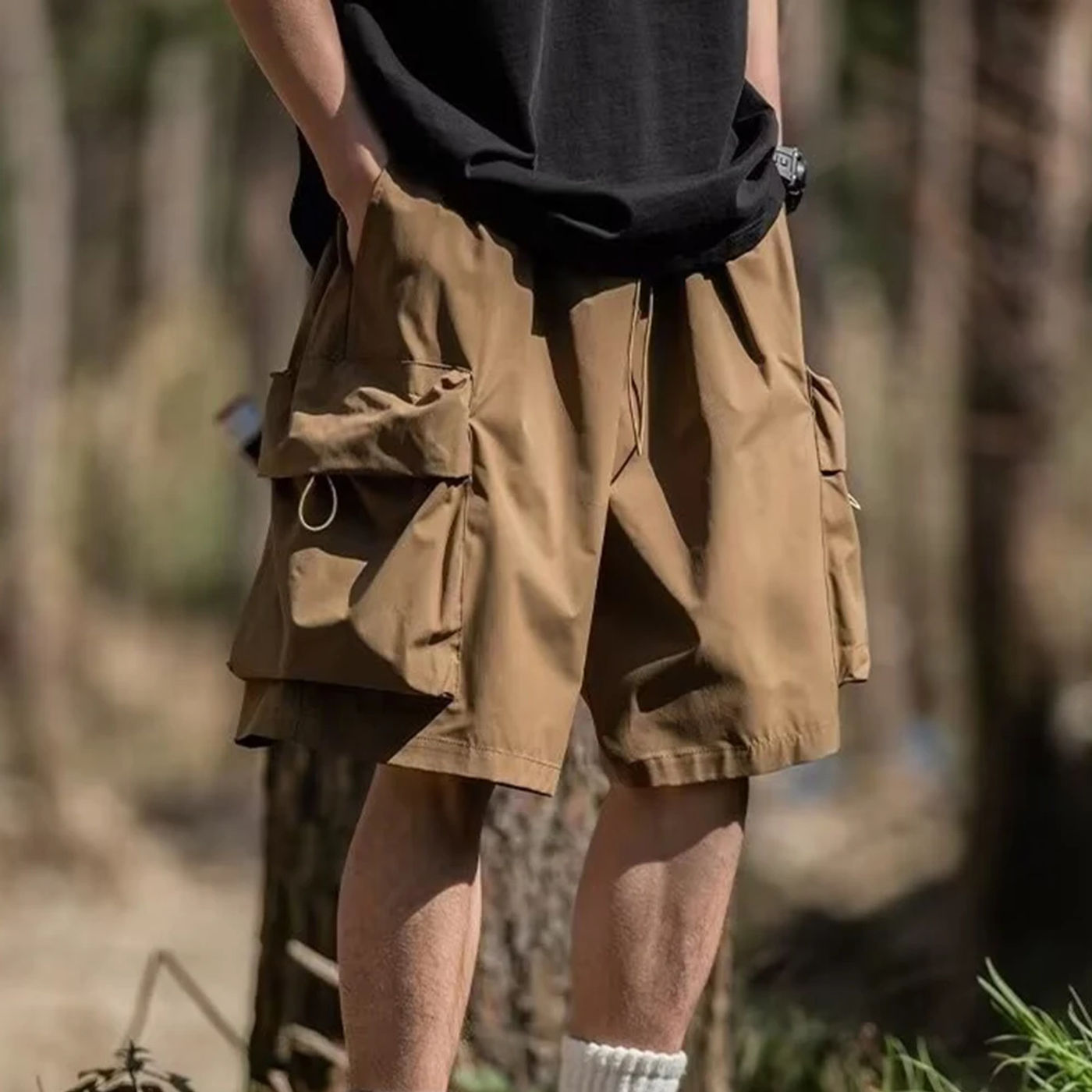 Description Picture 3 of itemMen Wide-leg Shorts Men\\\'s Quick-drying Beach Shorts With Elastic Drawstring Waistband Pockets Summer Wide Leg Shorts