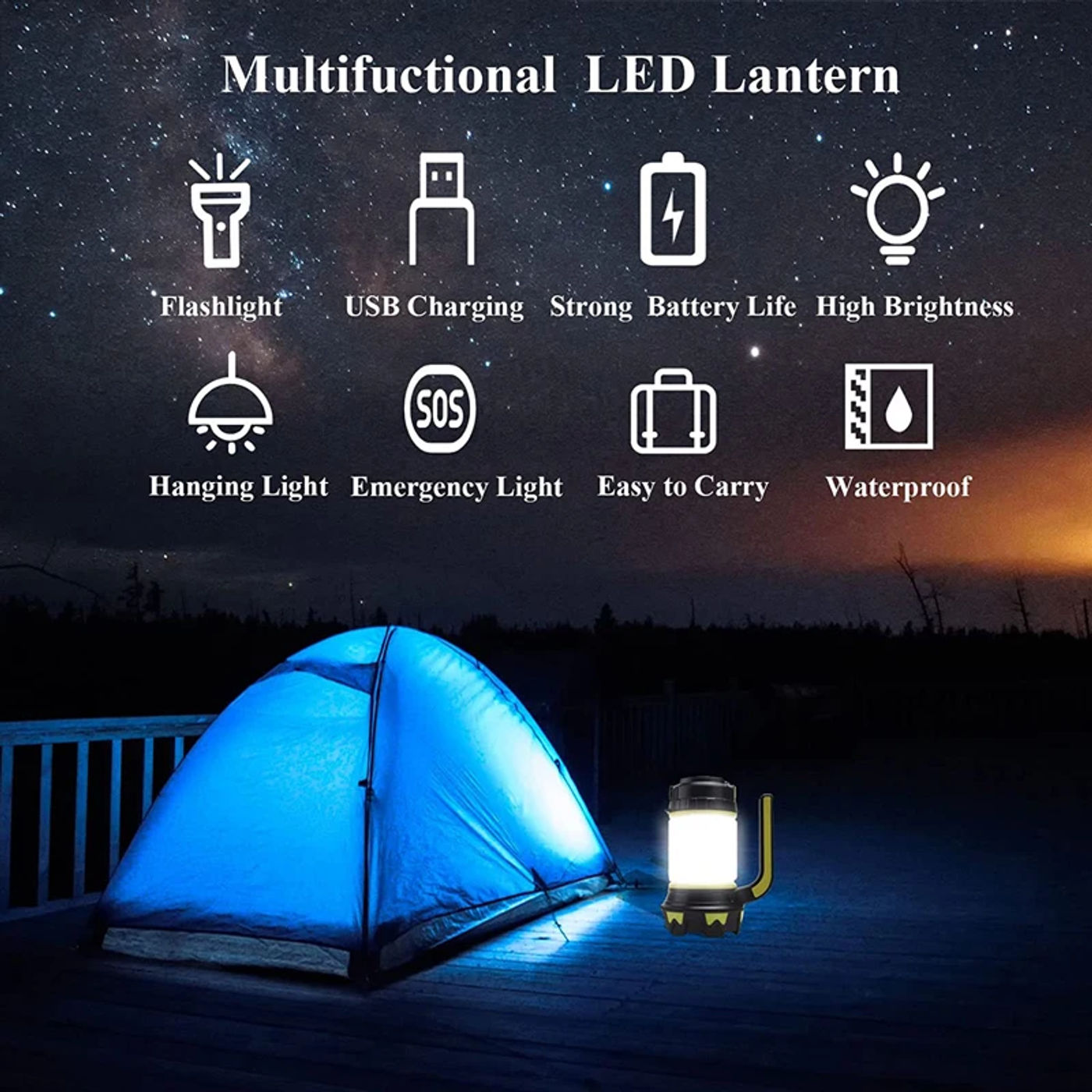 Description Picture 4 of itemCamp Lamp LED Tent Light USB Rechargeable Flashlight Dimmable Spotlight Work Light Waterproof Searchlight Emergency Lantern