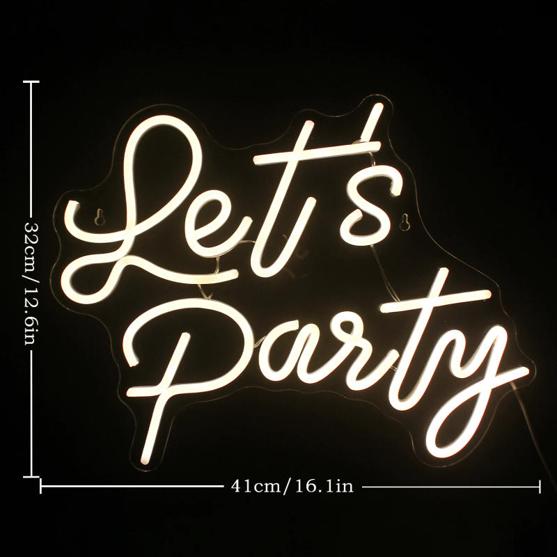 Description Picture 5 of itemLet's Party Neon Sign LED Lights Letter Room Decoration For Festival Wedding Birthday Party Bar USB Powered Wall Light Up Sign