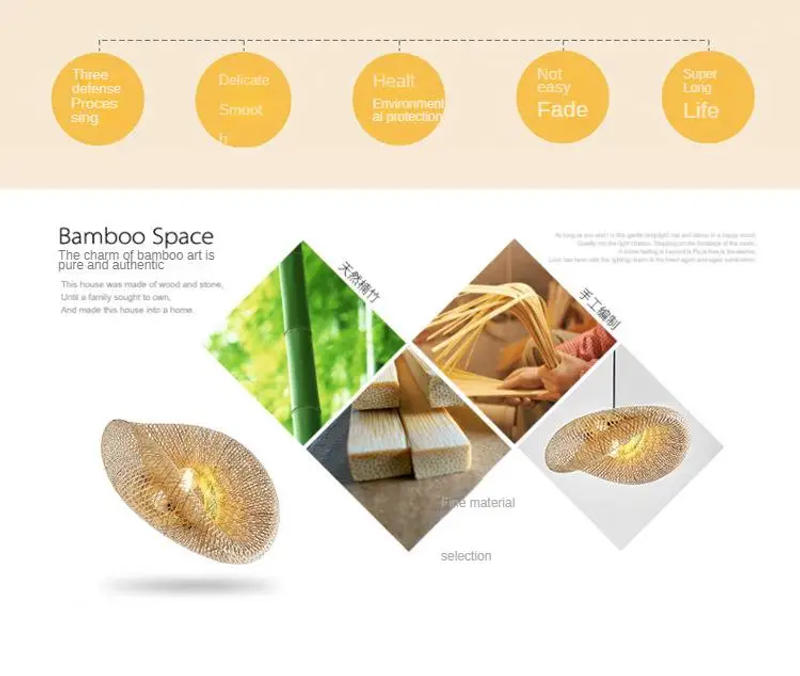 Description Picture 5 of itemZK20 Bamboo Weaving Chandelier Lamp 60/50/40cm Hanging LED Ceiling Light Pendant Lamp Fixtures Rattan Woven Home Bedroom Decors