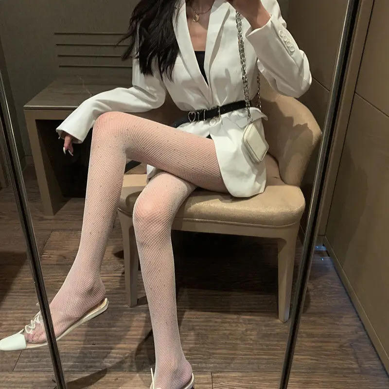 Description Picture 5 of item2022 New Sexy Fashion Shiny Net Tights Summer Fishnet Diamond Pantyhose Women  Slim Rhinestone Mesh Nylon Stockings Tights