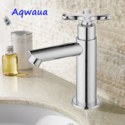 Aqwaua Bathroom Basin Mixer Faucet Ceramic Cartridge Chrome Accessories Bags Zinc Body Cold Water Deck Mounted Single Hole