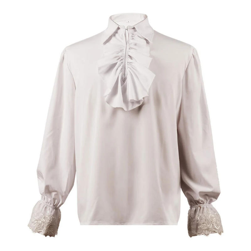 Description Picture 5 of itemMedieval Viking-Halloween Costumes Autumn Casual Shirts Steampunk Cosplay Bandage Long Sleeve Ruffled Shirt Gothic Blouse Tops