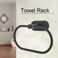 Bathroom Simple Stainless Steel Wall Mounted Towel Rack Self-Adhesive Towel Holder Hanger Towel Ring Storage Hanging Shelf Black