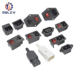 Inlet Plug Pin Connector 3 Pin IEC320 C14 Electrical Socket LED 250V Rocker Switch Brass 10A Fuse Computer Mount Accessories