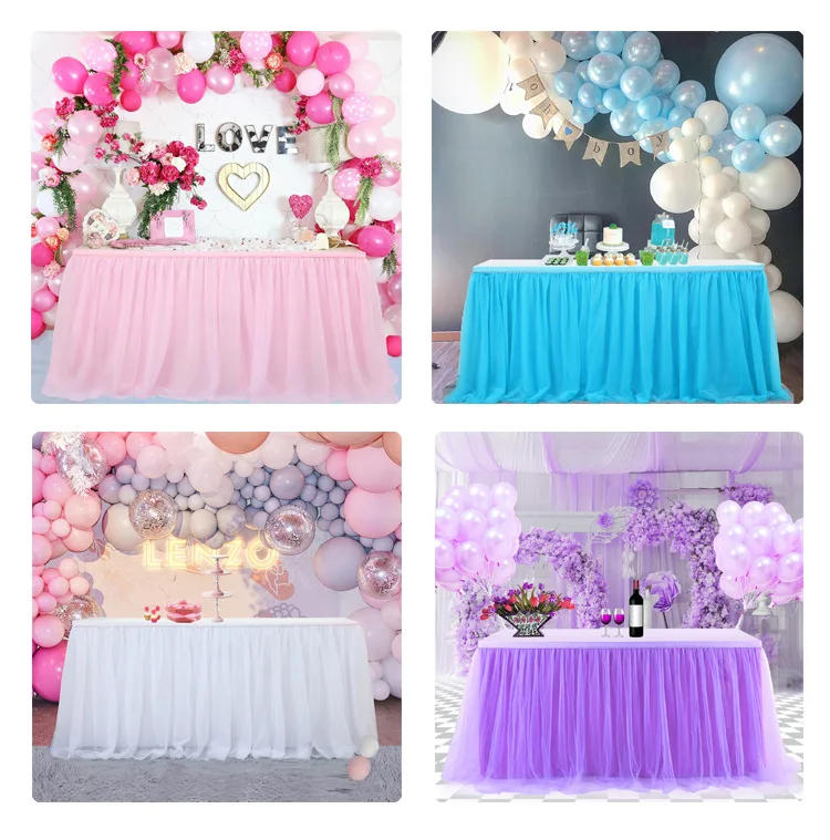 Description Picture 3 of itemSweet Table Skirt Decoration Birthday Cloth Wedding Home Accessories Party Tulle Covers White Pink Purple Tablecloth Rectangular