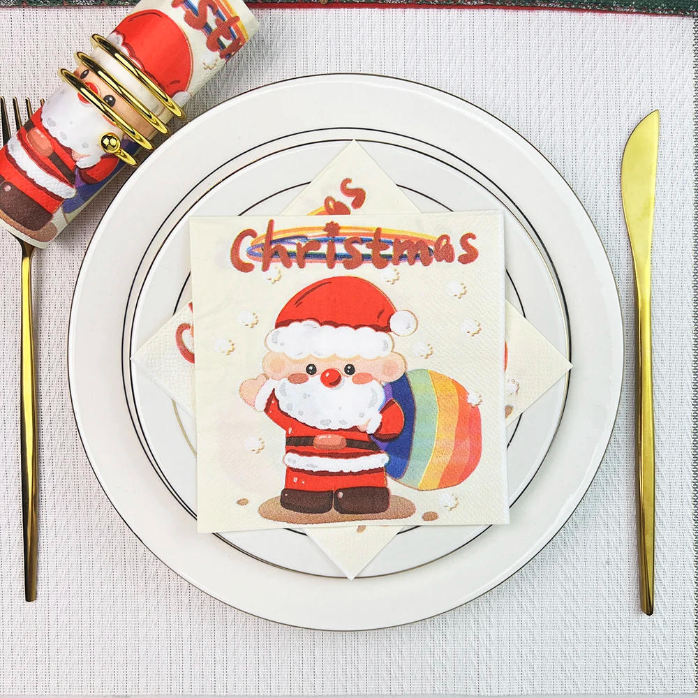 Description Picture 3 of item20pcs/pac Christmas Party Paper Napkins Cartoon Santa Claus Family Party Napkins Disposable Kitchenware Napkins 9 Styles