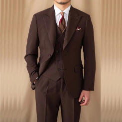Luxury Brown Men Suits High Quality Single Breasted Peak Lapel Blazer Formal Wedding 3 Piece Jacket Pants Vest Bespoke Blazer
