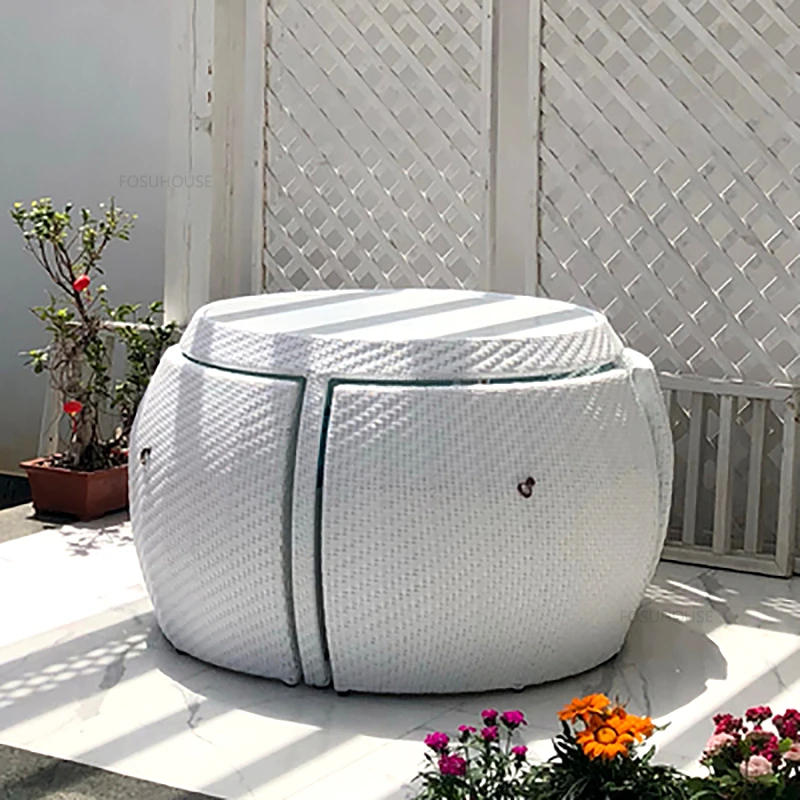 Description Picture 6 of itemNordic Leisure Outdoor Garden and Terrace Set Rattan Garden Furniture Sets Creative Round Balcony Table and Chair Five-piece Set