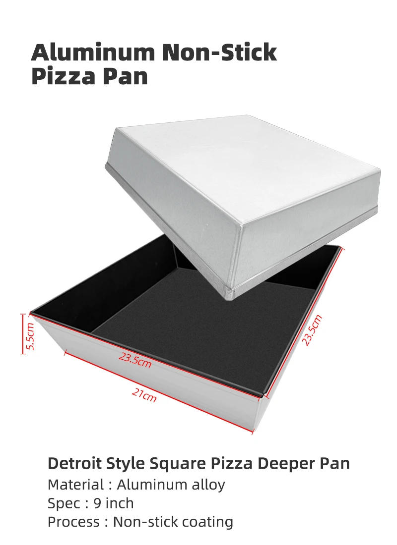 Description Picture 4 of itemintop Kitchenware 9" Detroit pizza pan baking & dishes pan non-stick Authentic Detroit-Style deep pizza pan hard-anodized