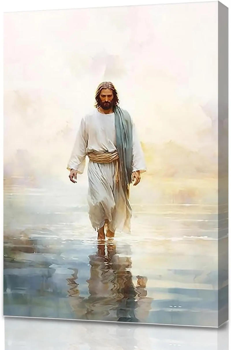 Description Picture 5 of itemJesus and Lamb Canvas Wall Art  Jesus Walking on Water Poster  Christian Wall Decor HD Print for Living Room  Bedroom  Unframed