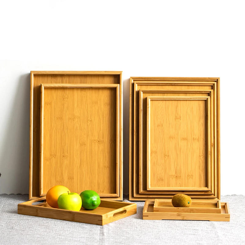 Description Picture 5 of itemBamboos Wood Rectangular Tea Tray Solid Wooden Tray Tea Cups Trays Stand Tray For Kitchen Party Tea Bar Storage Tray Tableware