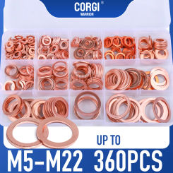 Flat Brass Washers Assortment kit 80-360 Piece M5 M6 M8 M10 M12 M14 M16 M18 M20 M22 All Sizes Copper Oil Drain Plug Crush Washer