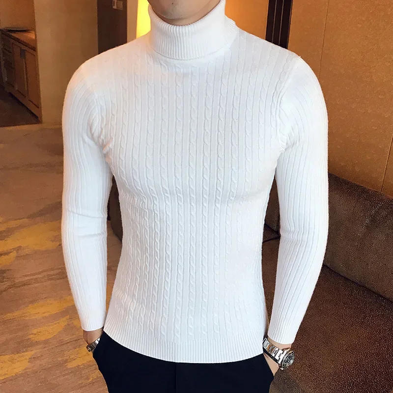 Description Picture 6 of itemNew Men's High Neck Sweater Solid Color Pullover Knitted Warm Casual Turtleneck Sweatwear Woolen Mens Winter Outdoor Tops