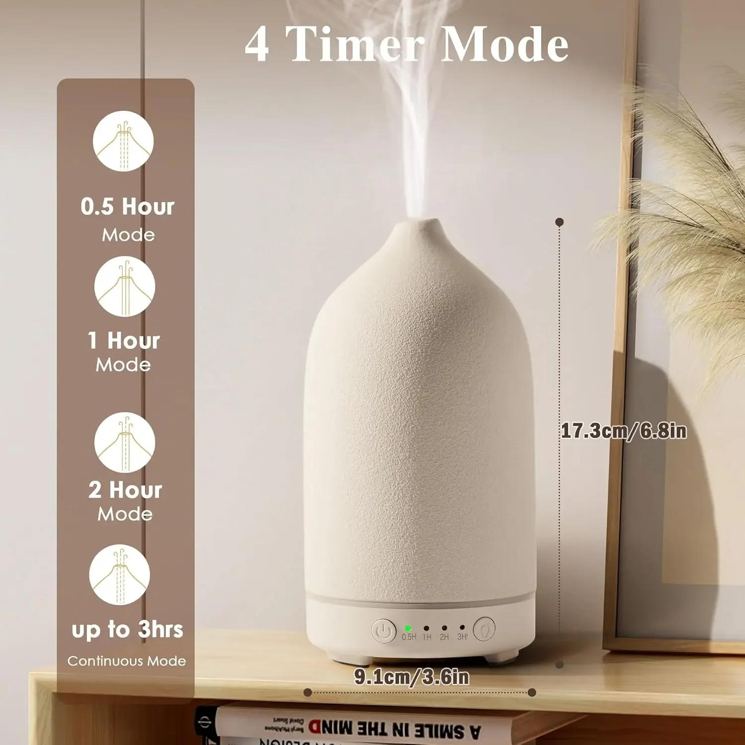Description Picture 4 of itemEssential Oil Diffuser 100ml Ceramic Ultrasonic Aroma  Diffuser Humidifier Timer Setting 7 LED Colors Changing Lights For Home