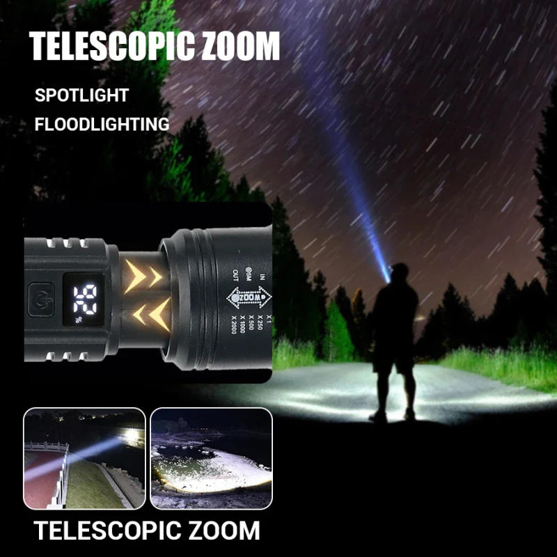 Description Picture 2 of itemSuper Bright 9000LM Led Zoom Flashlights with Power Display Built-in Battery USB Rechargeable Camping Hunting Emergency Lantern