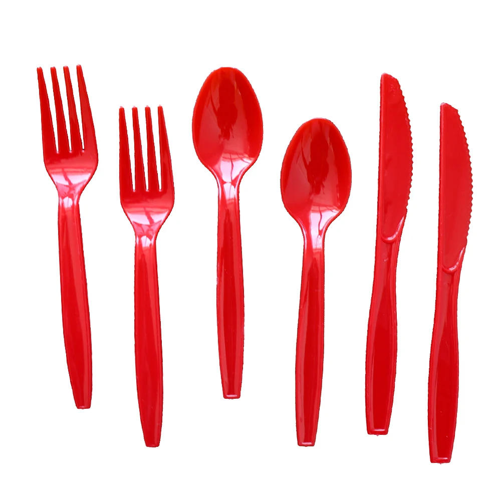 Description Picture 3 of item10/20/30/50 PCS Colored Disposable Tableware High Quality Fork Knife Spoon Birthday Party Family Gathering Supplies Wholesale
