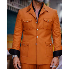 Orange Safari Men's Suits Tailored 2 Pieces Jacket+Pants Gold Buttons Peaked Lapel Single Breasted Tuxedo Custom Made Blazer