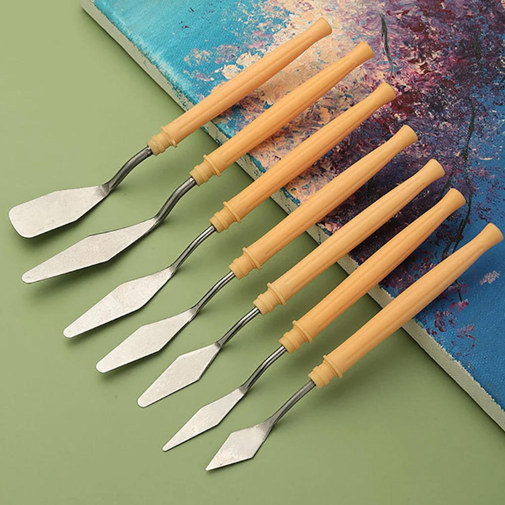 Description Picture 4 of item7Pcs Cake Palette Knife for Baking Mini Oil Spatula Art Small Clay Tools for Decorating/Design Plastic Wooden Handle 1023413