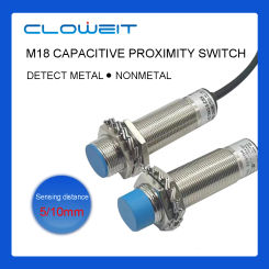 Cloweit M18 Capacitive Proximity Sensor Switch 5mm 10mm Detection Range Level Sensing