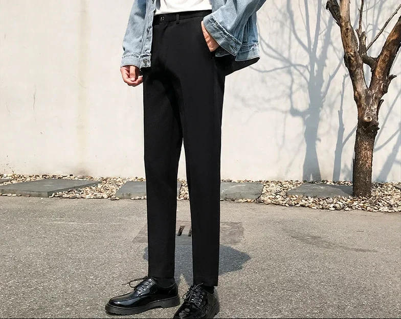 Description Picture 3 of itemTressed Baggy Straight Slim Fit Male Suit Trousers Social Tailoring Business Men's Summer Pants 9 Cropped Draped Fluid New in Up
