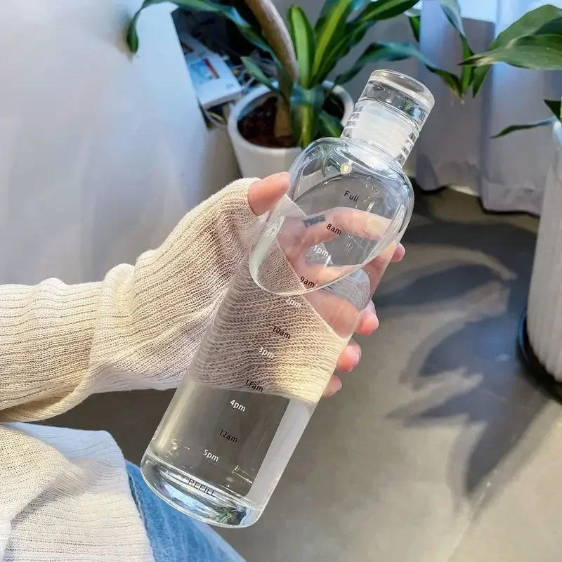 Description Picture 2 of item500/750ml Transparent Plastic Water Bottle Time Marker Creative Large Capacity Leakproof Milk Cup Drinkware Kid School Gym Sport