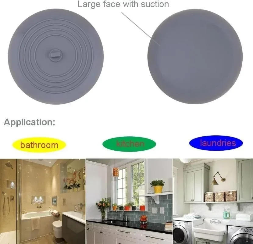 Description Picture 4 of itemTub Stopper, 6 Inches Large Silicone Drain Plug Hair Stopper Flat Suction Cover for Kitchen Bathroom Accessories and Laundry