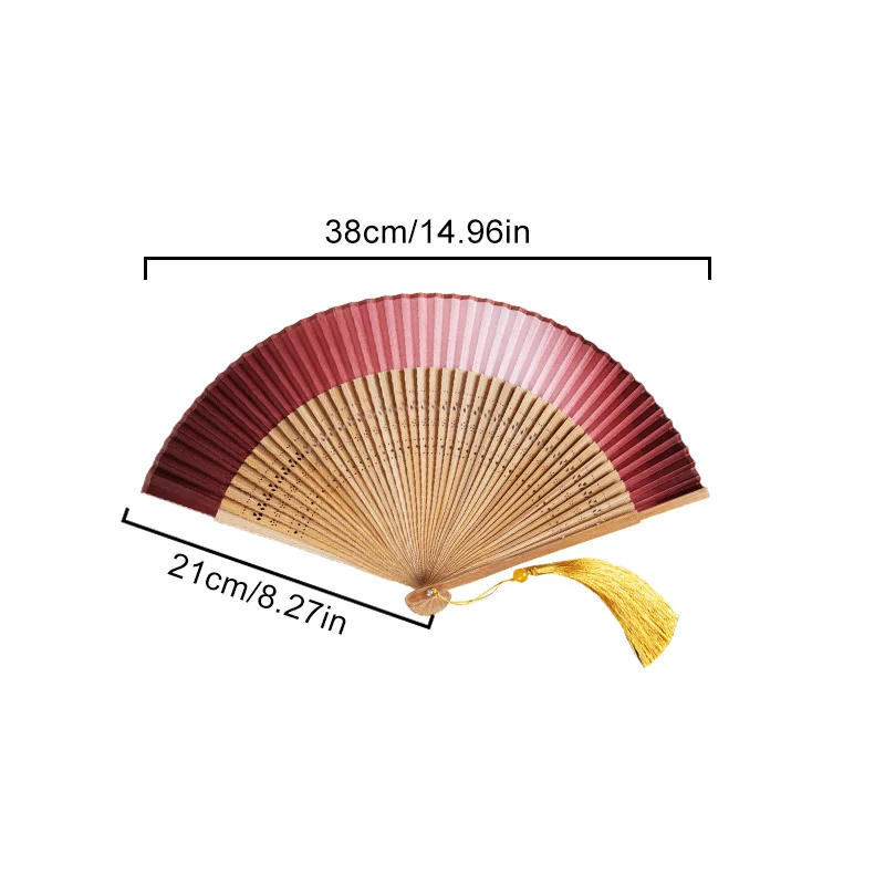 Description Picture 2 of itemCarved Bamboo Folding Fan Gradient Tassel Fan With Beads Prop Fan Decor Chinese Wooden Fan Vintage Hollow Antiquity Folding Fans